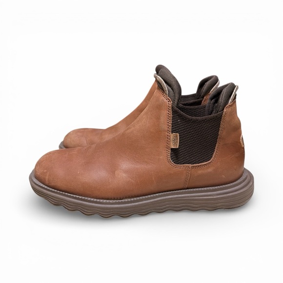 Hey Dude Shoes - Branson Cognac Brown Leather Pull On Chelsea Boots, Woman’s Size 9.